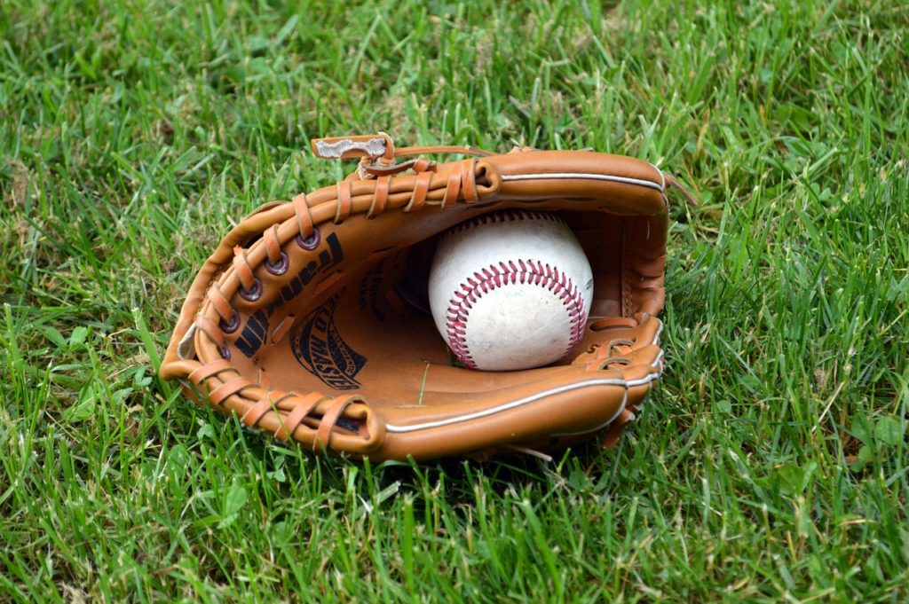 baseball glove with baseball