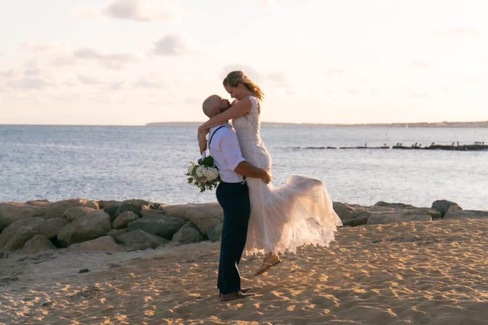 Newlyweds on Cape Cod beach