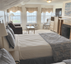 A room at a Cape Cod resort that's close to mini-golf courses.