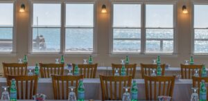 A space at a Cape Cod resort set up for a corporate retreat meeting.