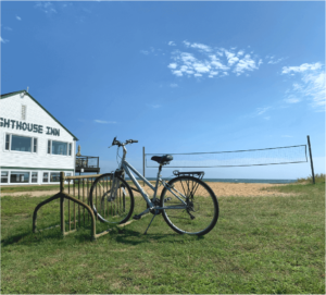 A bike at a Cape Cod resort to ride to local seafood restaurants.