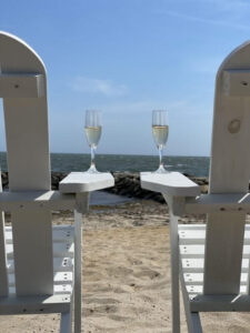 Beach chairs with champagne to relax in after riding the Cape Cod Rail Trail.