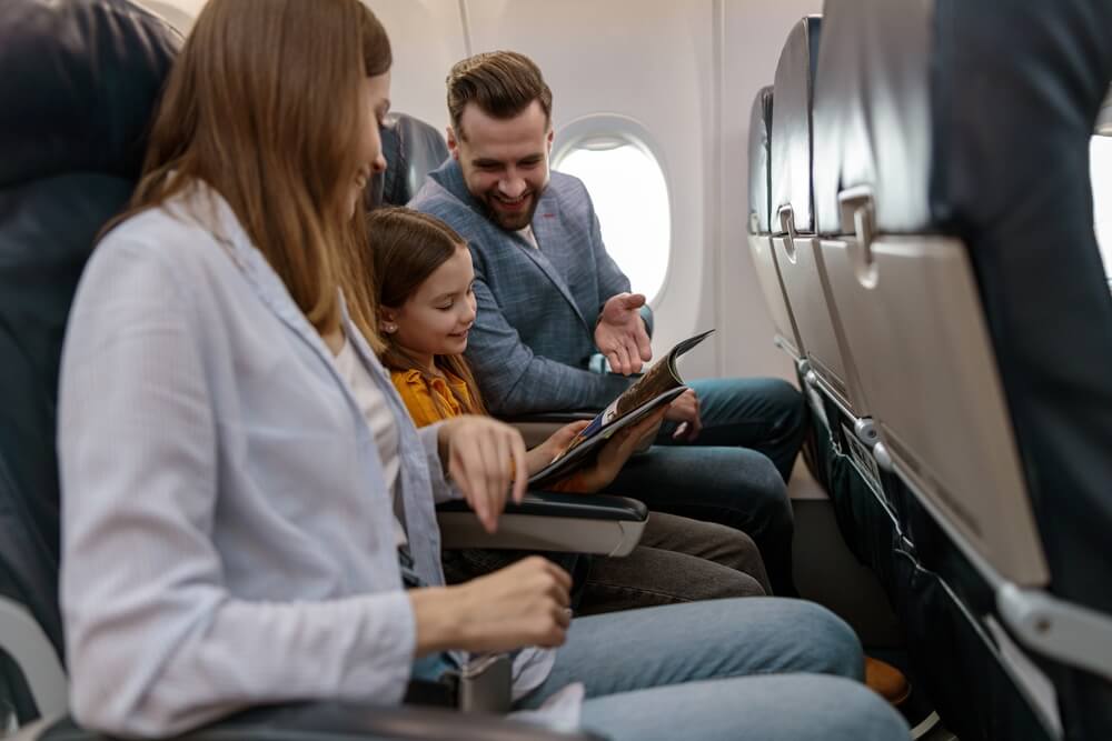 A family on one of the direct flights to Cape Cod.