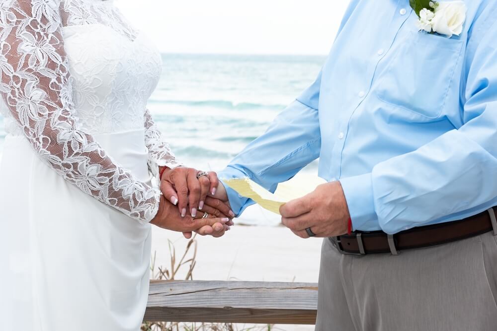 A couple renewing their vows at a New England resort.