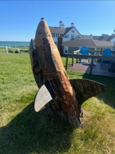 A whale statue on a Cape Cod resort commemorating one of the movies filmed in the region.